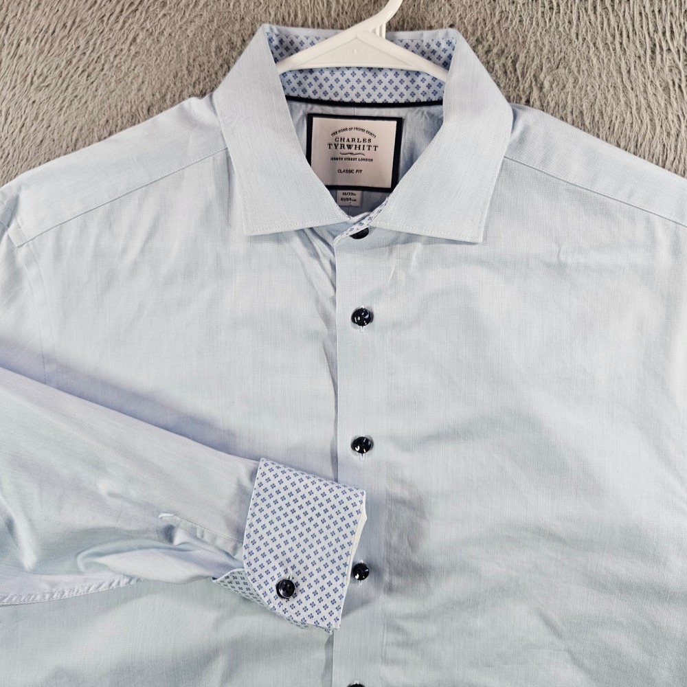 Charles Tyrwhitt Mens Classic Fit Dress Shirt Light Blue Stripe 16/33